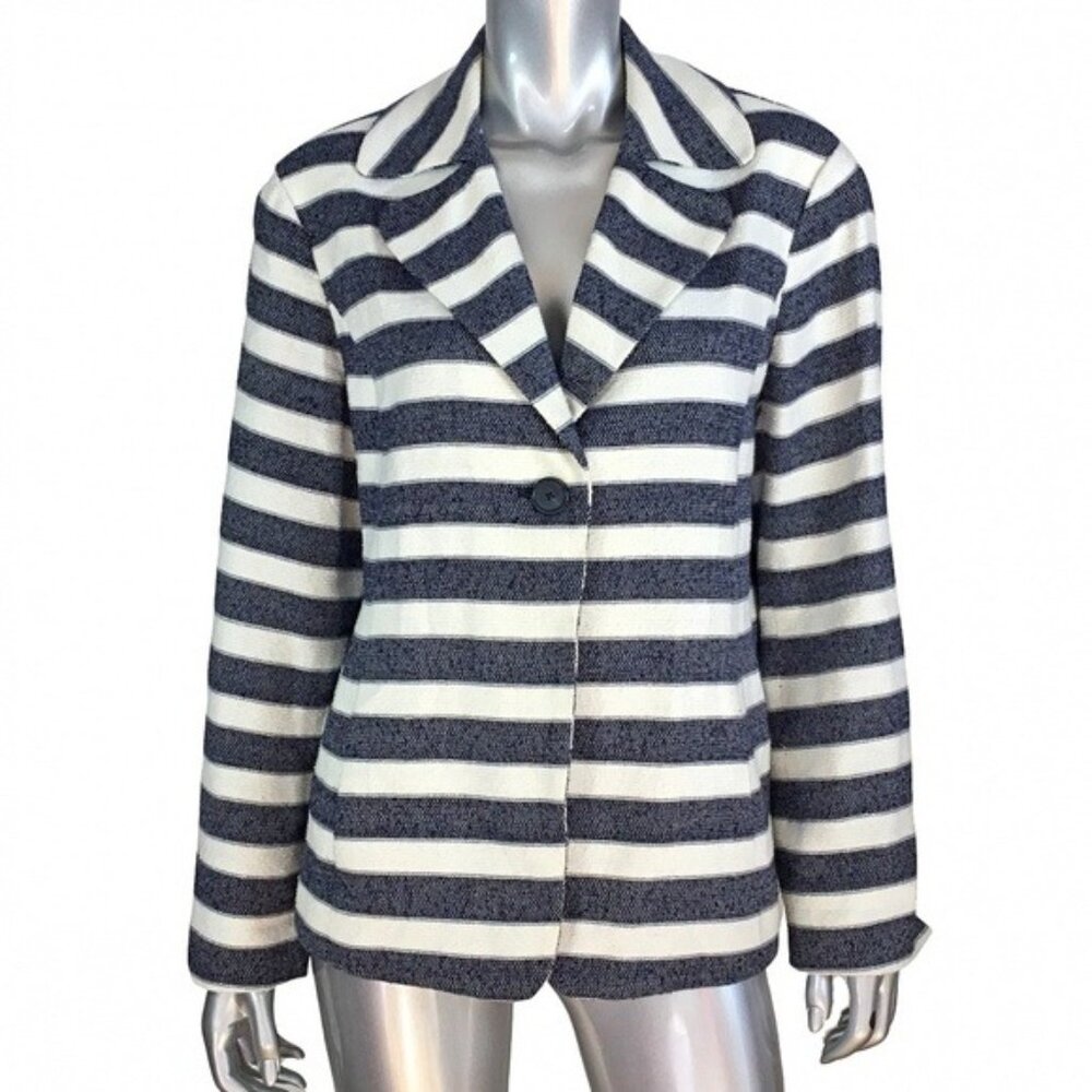 Coldwater Creek Striped Navy White Cotton Blend  Blazer 16